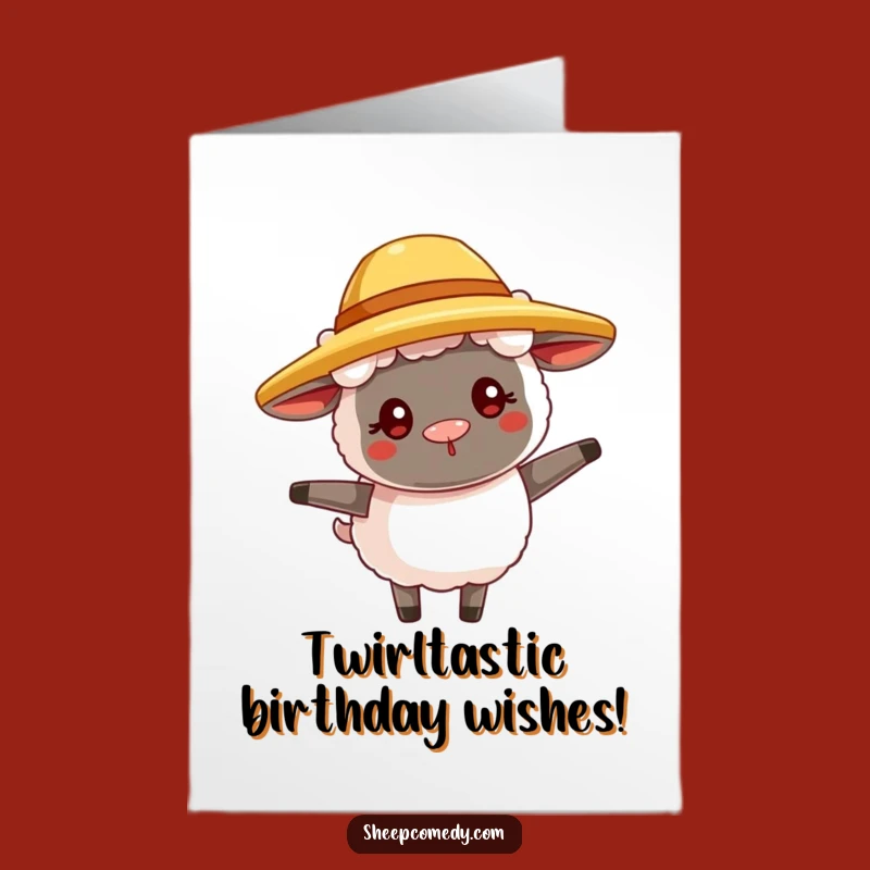 Free Printable Birthday Card: Funny Sheep Twirling Hat Downloadable Gift