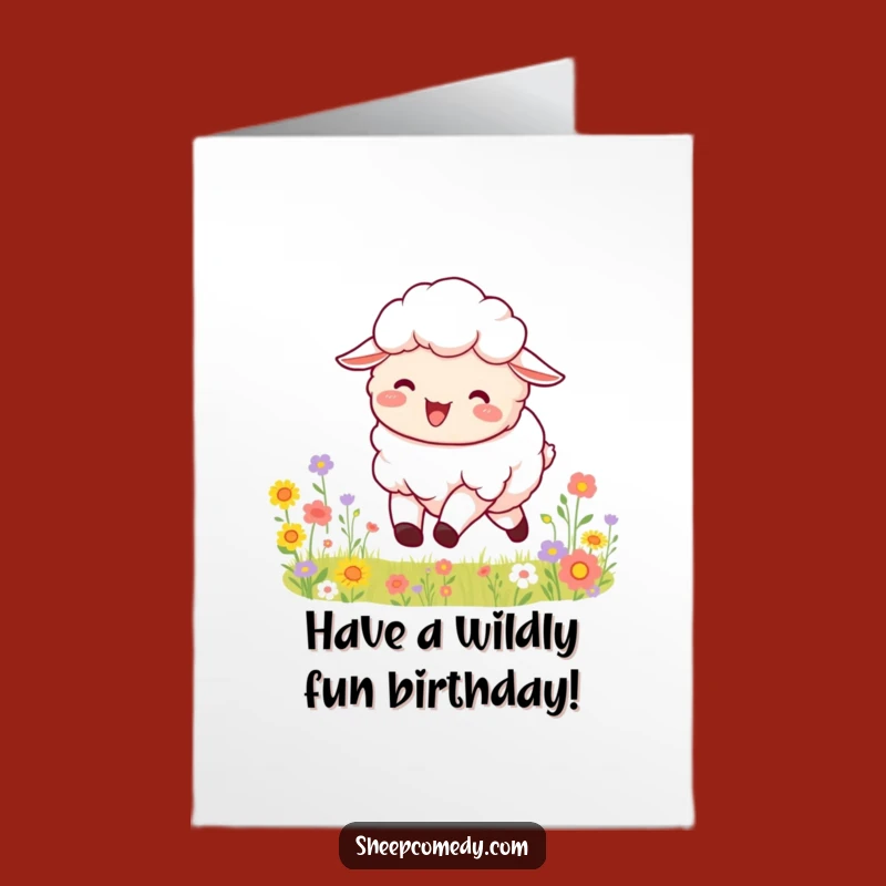 Free Printable Birthday Card: Joyful Sheep Bounding Through Flowers!