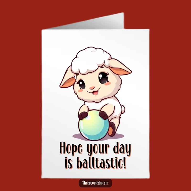 Free Printable Birthday Card: Playful Sheep Ball, Fun Downloadable Gift