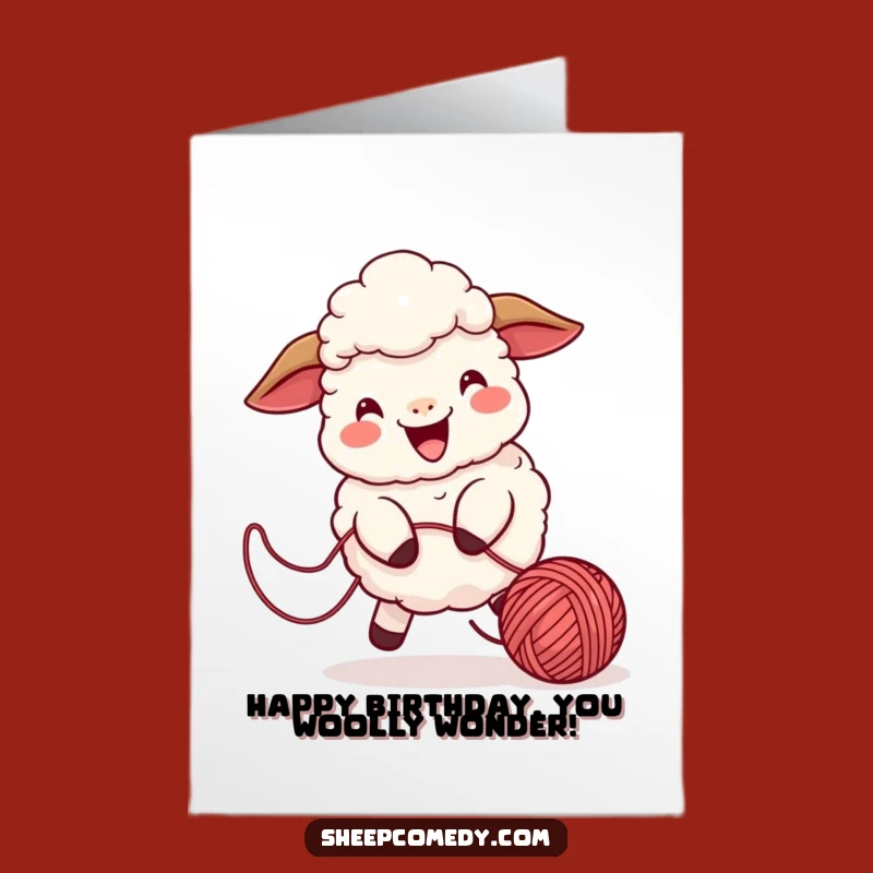 Free Printable Birthday Card: Playful Sheep Chasing Yarn, Funny Downloadable Gift for Fun Times