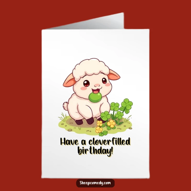 Free Printable Birthday Card: Funny Sheep Clover Find Downloadable Gift