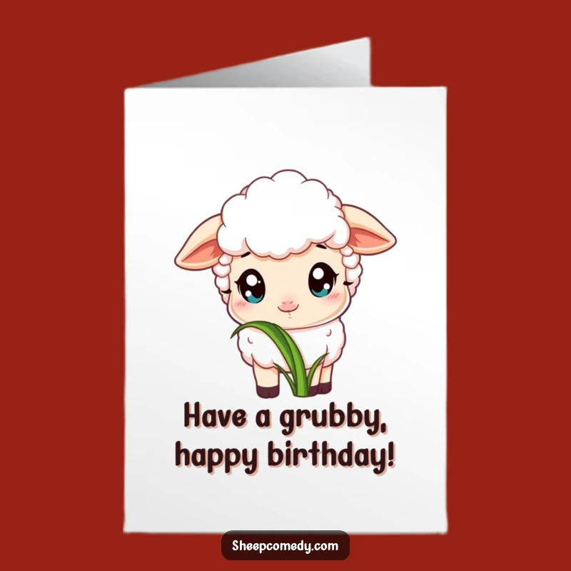 Free Printable Birthday Card: Innocent Sheep Enjoys Tasty Grass!