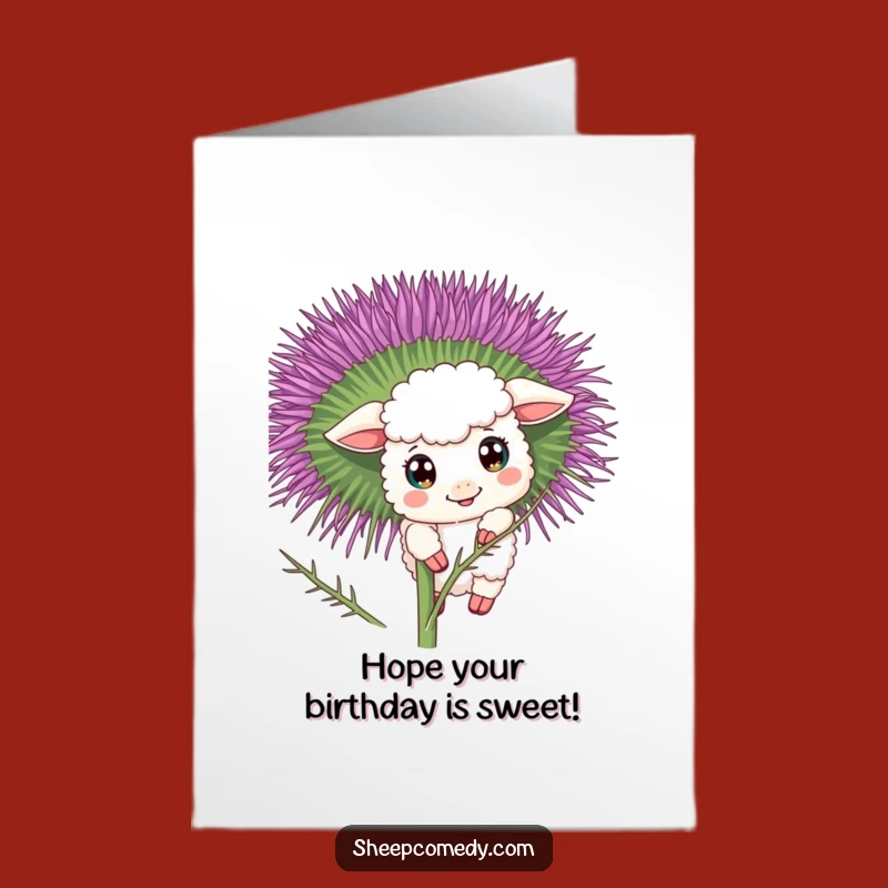Free Printable Birthday Card: Curious Sheep & Thistle, Funny Downloadable Gift for a Peek-a-Boo Surprise