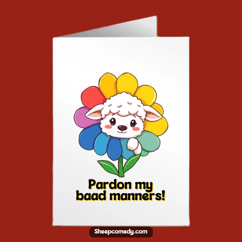 Funny Free Printable Birthday Card: Sheep Peeking Rainbow Flower - Instant Download Gift