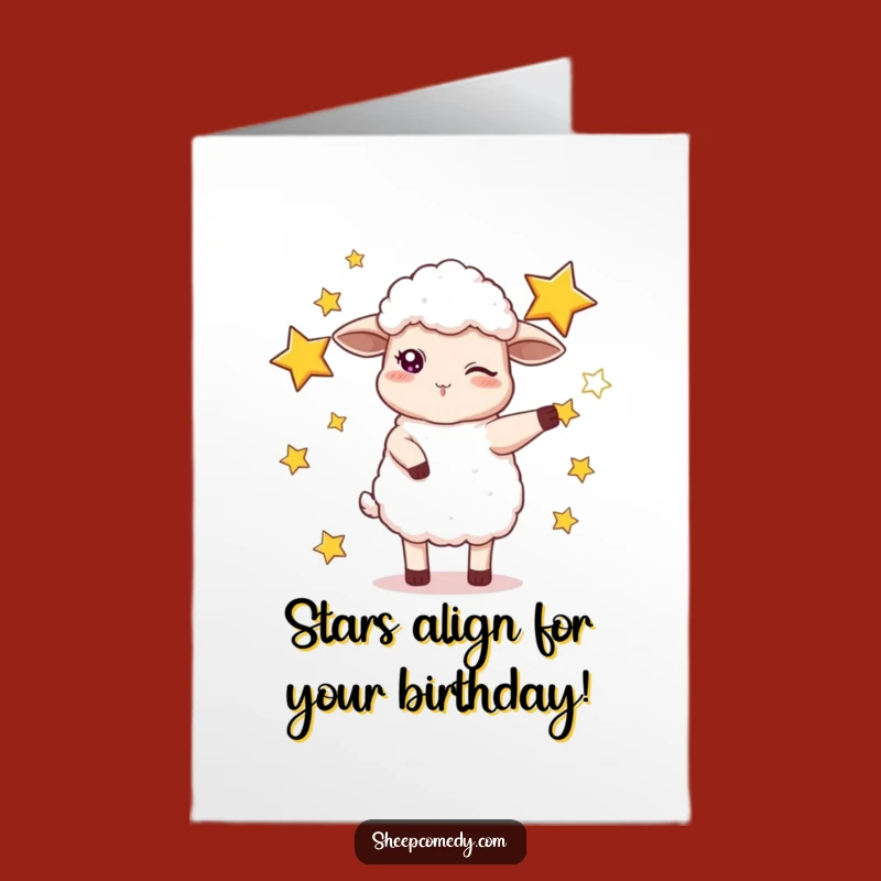 Free Printable Funny Sheep Birthday Card: Mischievous Juggling Star Downloadable Gift
