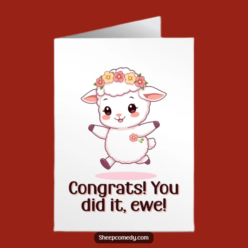 Free Printable Congrats Card: Cheerful Sheep Cub Skipping, Downloadable Celebration Art