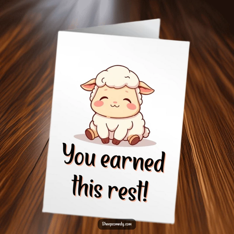 Funny Free Printable Congratulations Card: A content sheep naps peacefully under the warm sun, sighing with pure relaxation.