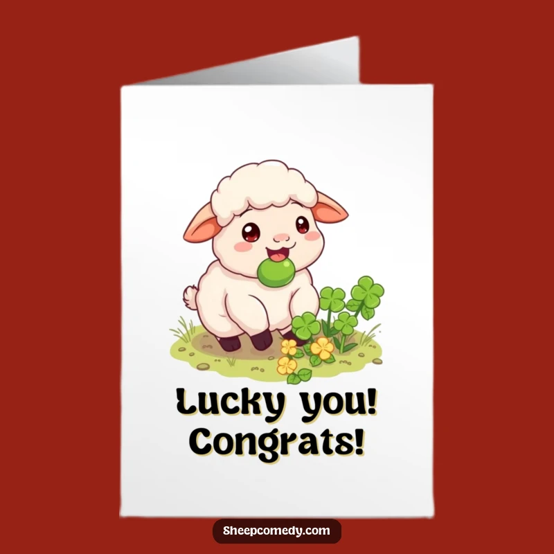 Free Printable Congrats Card: Funny Sheep Clover Munch Success Downloadable