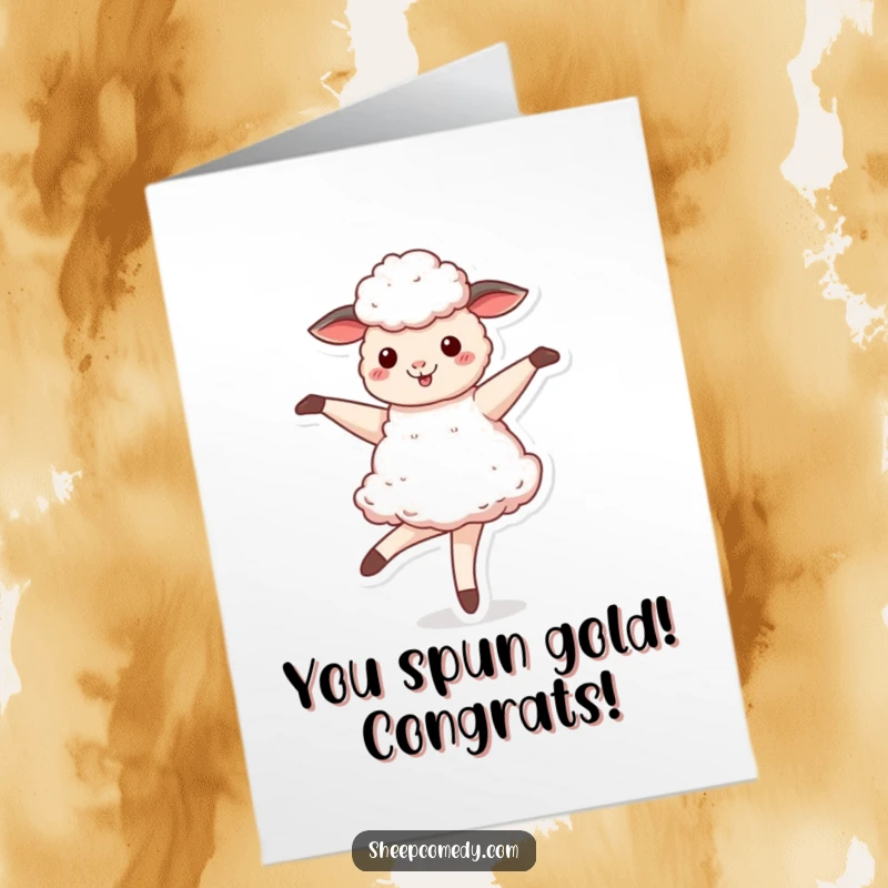Funny Free Printable Sheep Congratulations Card: A sheep energetically twirling like a ballerina, celebrating a big win.