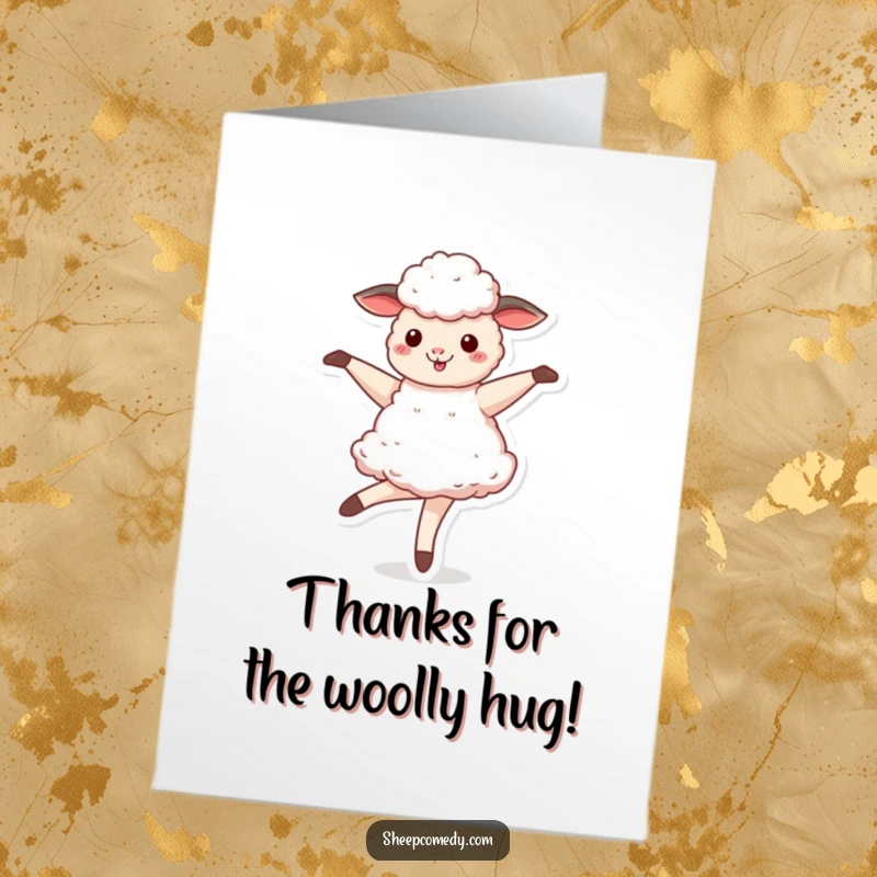 Funny Free Printable Sheep Thank You Card: A sheep gracefully twirling like a ballerina, saying thank you with joy.