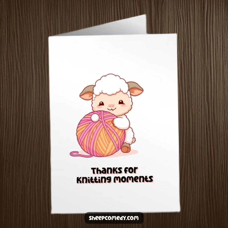 Funny Free Printable Sheep Thank You Card: Sheep happily playing with a giant, colorful ball of yarn.