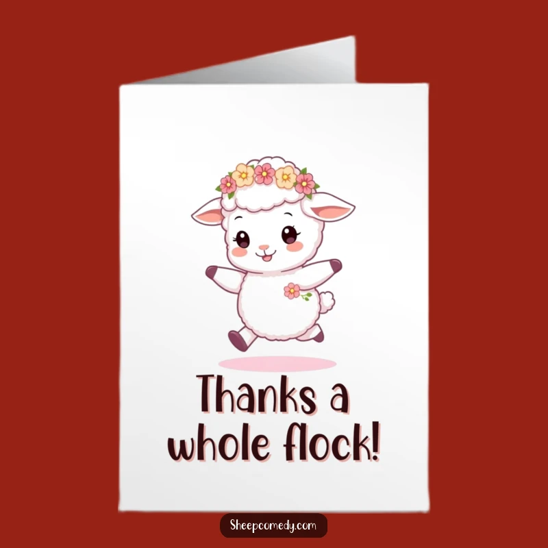 Free Printable Thank You Card: Cute Sheep Cub Skipping, Downloadable Gratitude Art