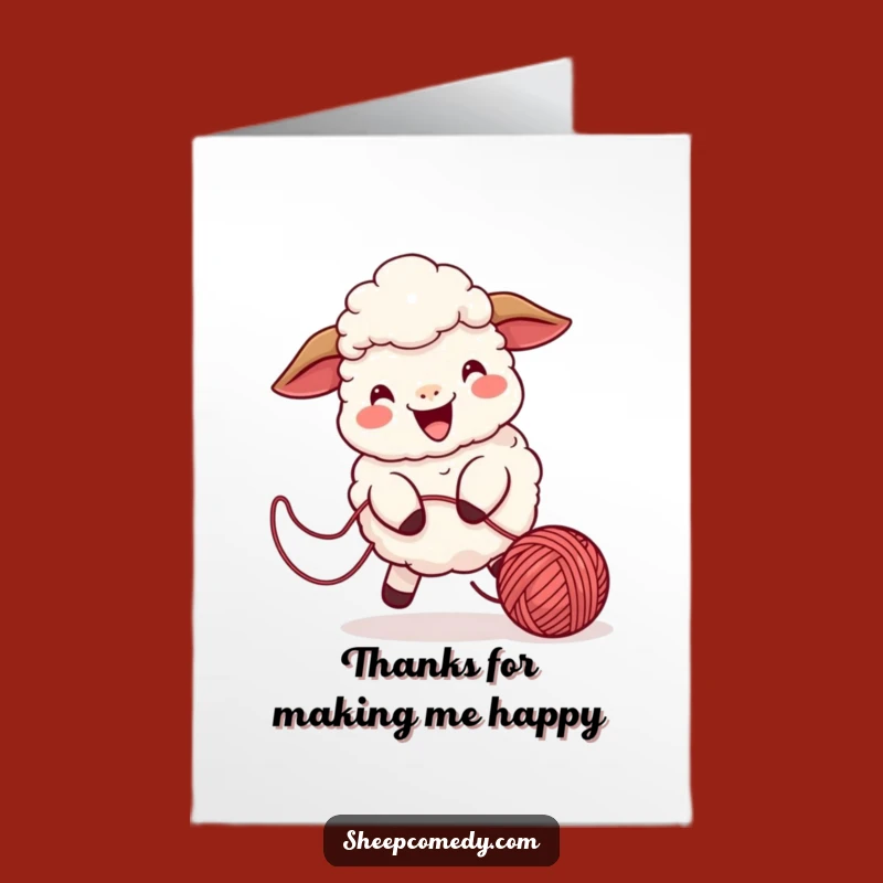 Free Printable Thank You Card: Playful Sheep Chasing Yarn, Funny Downloadable Gift of Joy