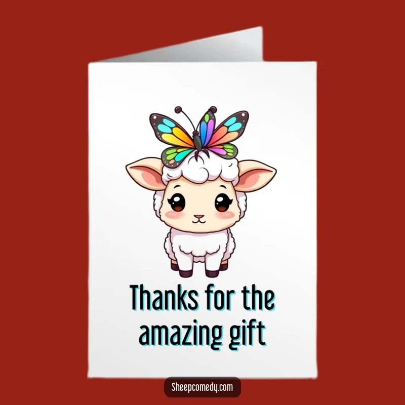 Free Printable Thank You Card: Balancing Sheep & Butterfly, Funny Downloadable Gift of Gratitude