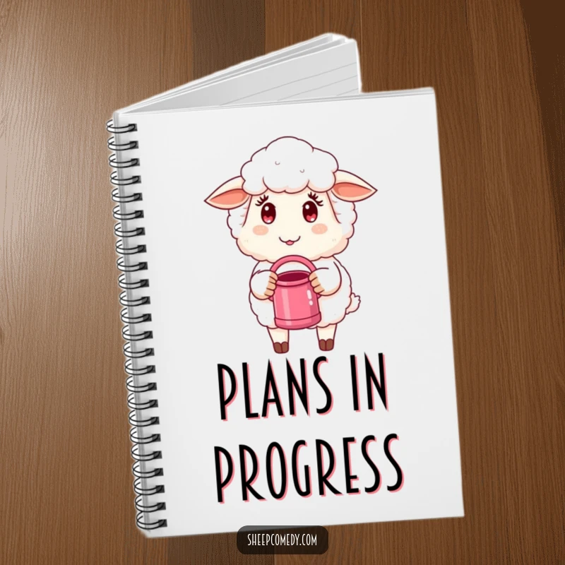Funny Sheep Notebook: A sheep with a mischievous expression holds a tiny watering can, perfect for jotting down ideas.