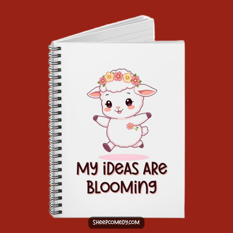 Funny Sheep Cub Skipping Notebook, Cute Flower Wreath Journal, Ideal Funny Gift for Writers