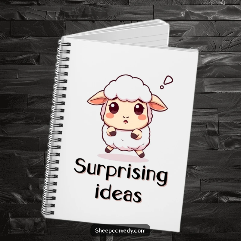 Funny Sheep notebook featuring a sheep stumbling with a surprised 'baaa', great for notes.