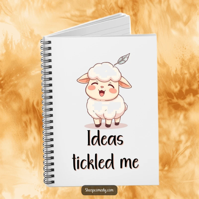 Funny sheep notebook, a sheep character is tickled by a feather and erupts in giggles, perfect humorous journal.