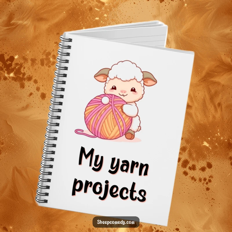 Funny Sheep Notebook: Sheep character happily playing with a giant ball of yarn, ideal for journaling crafty ideas with humor.