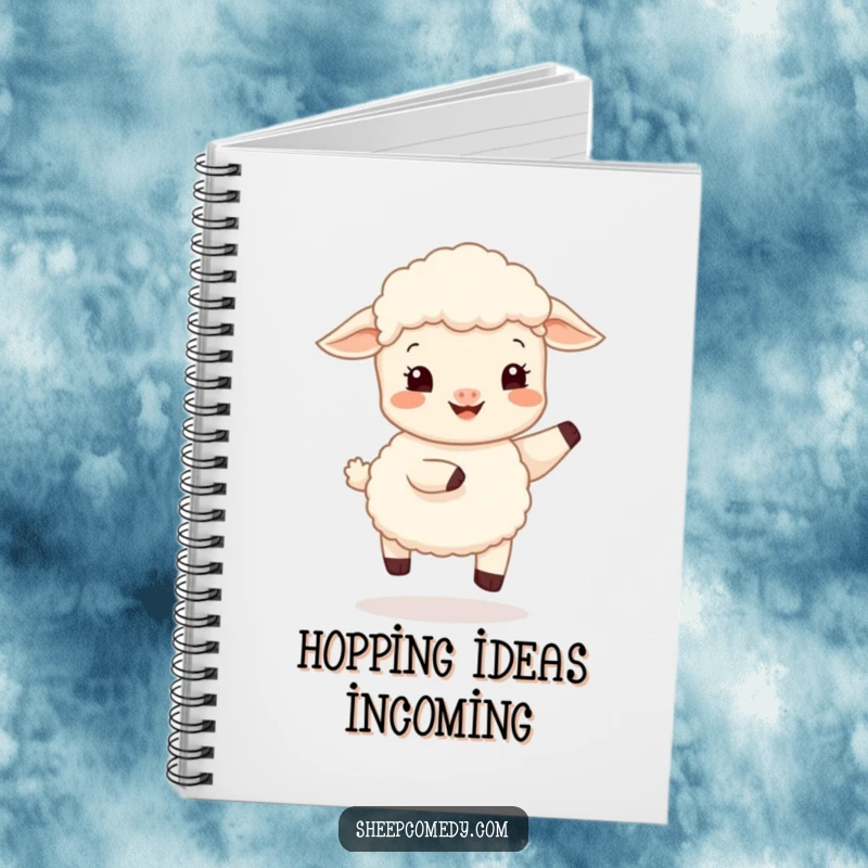 Funny sheep cub hop notebook, featuring a happy lamb in a gentle bounce, ideal for journaling and note-taking.