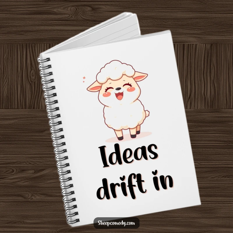 Funny sheep notebook cover with a sheep giggling hilariously as a breeze tickles it, perfect for jotting notes with a smile.