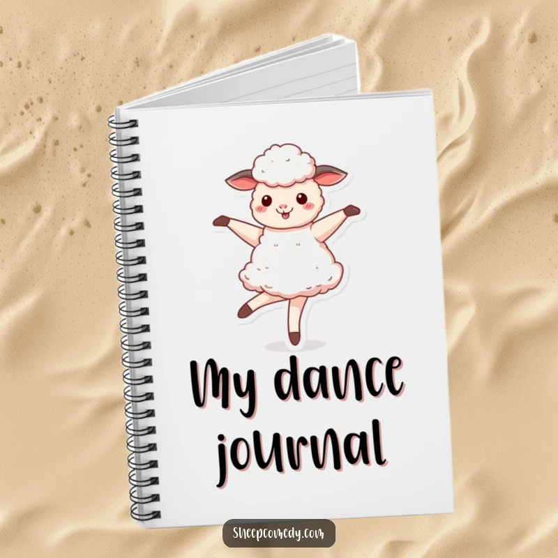 Funny Sheep notebook with a sheep enthusiastically twirling like a ballerina, ready to capture creative thoughts.