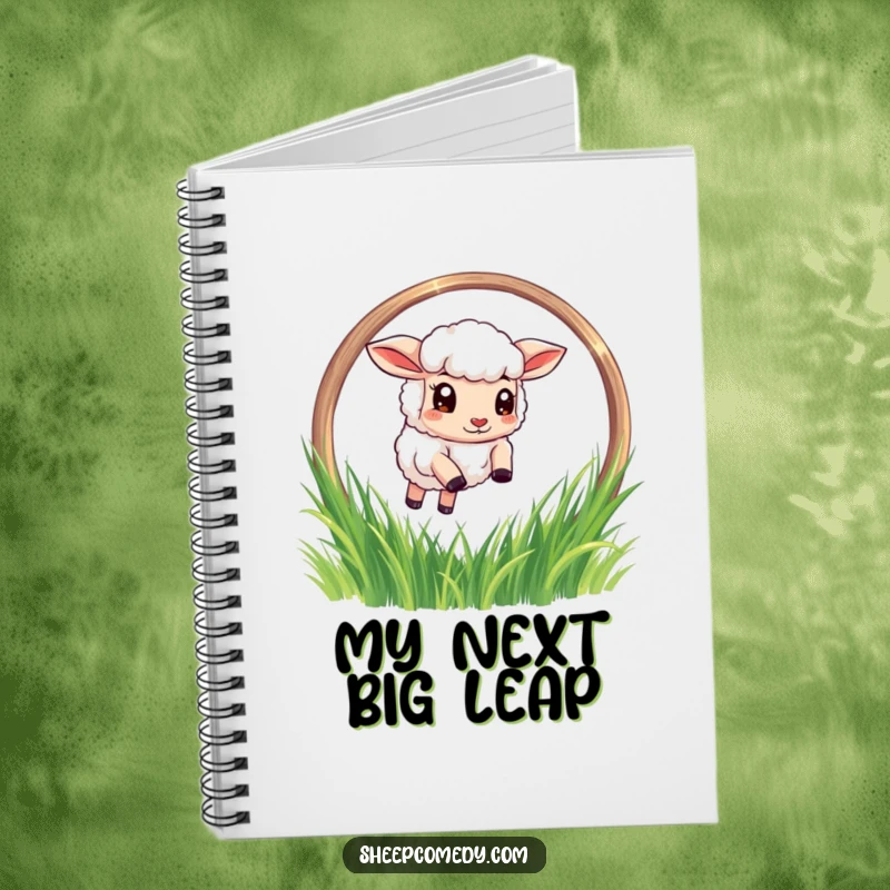 Funny Sheep Notebook: A determined sheep character leaping through a grassy hoop, inspiring funny thoughts and creative writing.