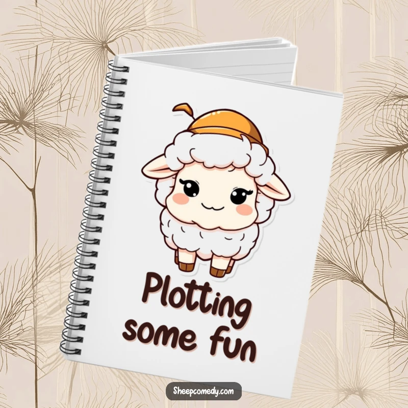 Funny notebook with a sheep character winking mischievously while wearing a tiny hat, ideal for jotting down playful notes.