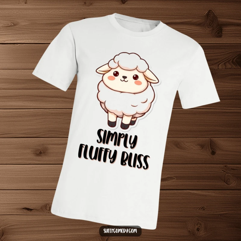 Funny sheep with a contented smile and plush wool, printed on a soft, cozy t-shirt.