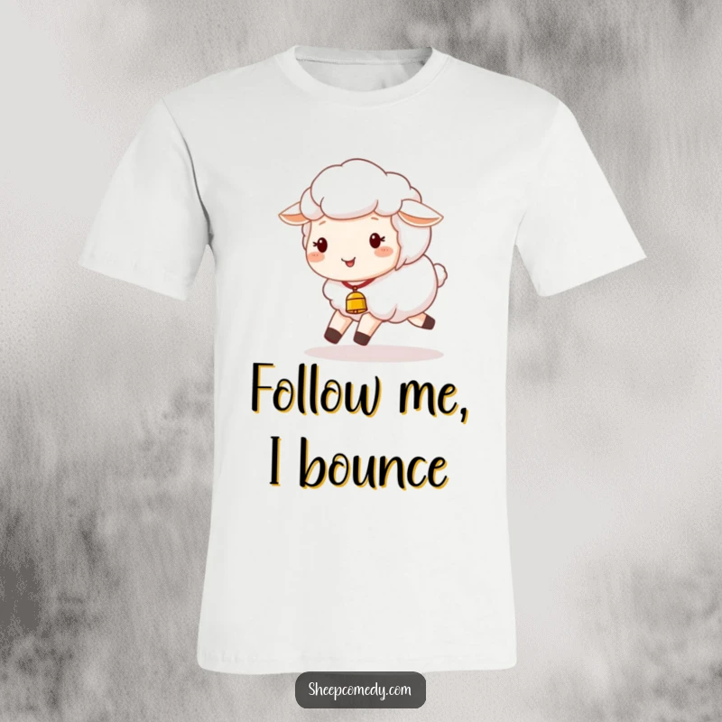 Funny Sheep T-Shirt: A cheerful sheep with a tiny bell skipping happily across this humorous and adorable graphic tee.