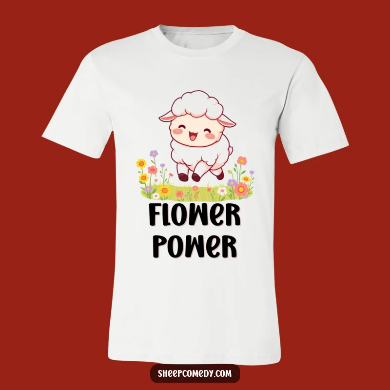Funny Sheep Bloom T-Shirt: Joyful Bounding Through Flowers, Cute Funny Gift
