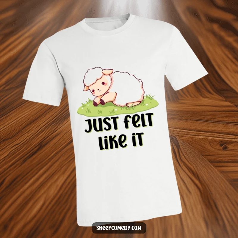 Funny Sheep T-Shirt: A cheerful sheep character depicted in the act of playful rolling amidst lush green grass, radiating happiness.