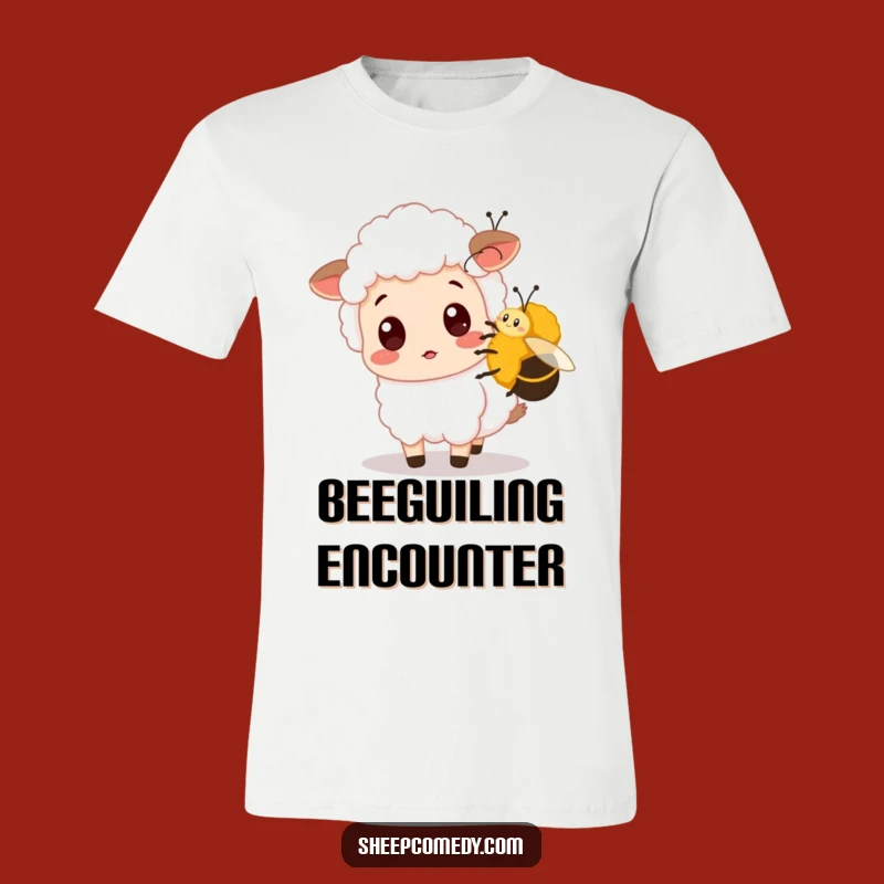 Funny Surprised Sheep T-Shirt - Friendly Bee Encounter Funny Gift
