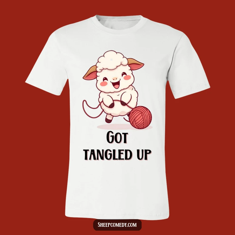 Funny Sheep Yarn Chase T-Shirt: Playful Character, Bouncing Ball Fun