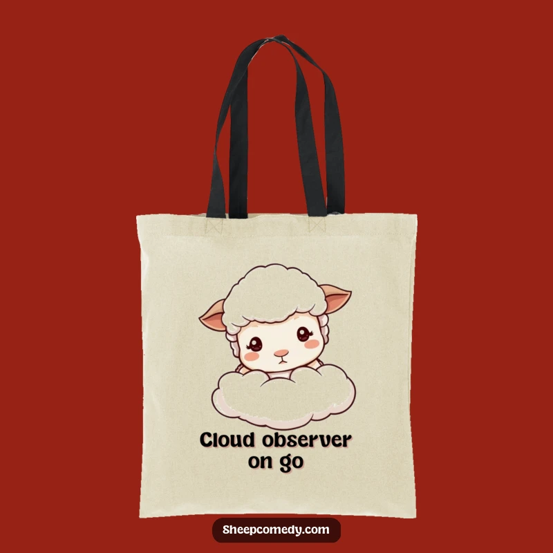 Funny Sheep Peeking Tote Bag, Soft Cloud Accent, Eco-Friendly Funny Gift